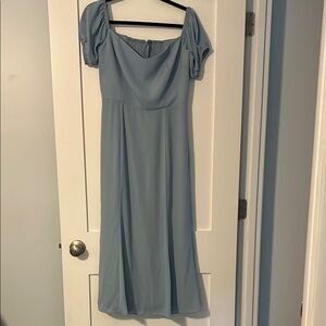 Wayf Blue Puff Sleeve Midi Sundress